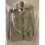 WW2 ERA ARMY OFFICERS TROPICAL UNIFORM JACKET WITH ATTACHED BELT AND SHIRT