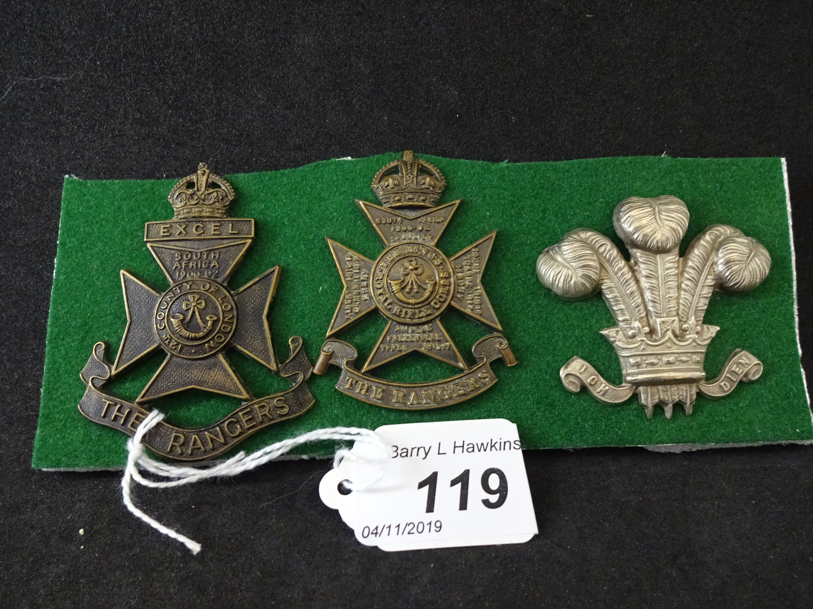 MILITARY CAP BADGES INCL 12TH LONDON BATTALION THE RANGERS (EXCEL) (LUGS),