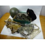 GROUP OF MILITARY ITEMS INCLUDING BRITISH MK6 HELMET, RUSSIAN FUR HAT, SA80 CLEANING KIT,