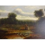 OIL ON CANVAS OF VICTORIAN PASTORAL SCENE 42" X 27" EAST ANGLIAN SCHOOL?