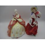 2 ROYAL DOULTON LADIES CHRISTMAS MORN AND WISTFUL (A/F Wistful has had head repaired)