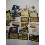 COLLECTION OF STAMPS COINS 1ST DAY COVERS INCLUDING MILITARY ROYALTY FIFA ETC. SOME UNCIRCULATED.