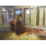 WALTER CHANCE WATERCOLOUR OF HORSE AND FOAL (55 X 44)CM