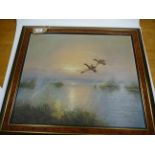 FRAMED OIL ON CANVAS PAINTING SIGNED PATRICK SUBJECT DUCKS