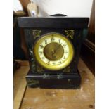 SLATE KEY WIND MANTLE CLOCK WITH ENAMEL FACE AND MARBLED DETAILING WITH PENDULUM