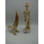 G RUGGERI SCULPTURE OF NUDE 20CM SIGNED PLUS HORN BIRD FIGURE