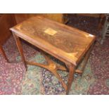 EDWARDIAN INLAID SIDE TABLE ON PORCELAIN CASTORS