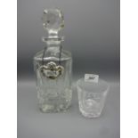 CUT GLASS WHISKEY DECANTER WITH 4 CUT GLASSES