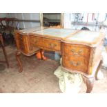 ANTIQUE KNEEHOLE DESK ON CABRIOLE LEGS 4 FT WIDE