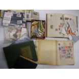 LARGE QUANTITY OF STAMPS LOOSE AND ALBUMS FROM AROUND THE WORLD PLUS LARGE EMPTY STORAGE FOLDER AND
