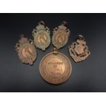 5 BRONZE SWIMMING MEDALS 1903/4 AND 1891 ALL CIRCA 1900