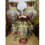 PAIR OFROYAL VIENNA VASES A/F PLUS ROYAL PALERMO VASE A/F AND ONE OTHER