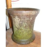 ANTIQUE CAST IRON MORTAR 14 inches tall 13 1/2 wide across top Approx 60 kg ( missing the pestle )