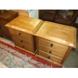 PAIR PINE 3 DRAW BEDSIDE CHESTS 57 wide x 66 cm tall