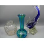 5 PIECES OF GLASS INCLUDING BLUE MDINA VASE AND BRYLCREAM POT