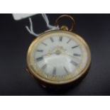 14CT GOLD LADIES FOB WATCH WITH ENAMELED FACE