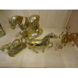 4 BRASS HORSE FIGURES LARGEST IS 24CM LONG