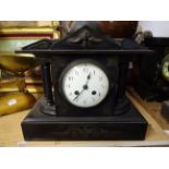 SLATE KEY WIND MANTLE CLOCK WITH KEY AND PENDULUM