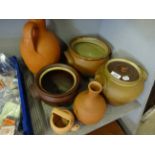 6 STONEWARE POTS VASES ETC