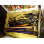 CIGAR BOX OF FOUNTAIN PEN NIBS ETC