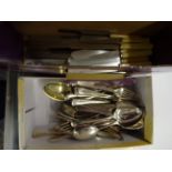 A PLATED MAINLY MATCHING SET OF CUTLERY OLD ENGLISH PATTERN OF 19 LARGE FORKS, 17 DESERT SPONS,