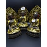 3 GILT AND BRONZE? DEITY FIGURES 23CM TALL