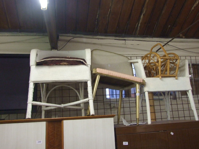 3 CHAIRS & BAMBOO MAGAZINE RACK