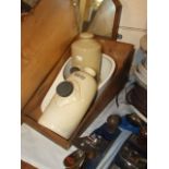 SLIPPER BED PAN IN PINE STORAGE BOX & 2