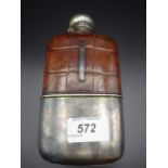 ALLEN STRAND WHITE METAL AND LEATHER HIP FLASK