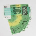 Ten consecutive Australian $2 banknotes