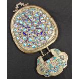 Chinese enamel and silver plate hanging mirror