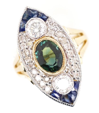 Diamond and sapphire set 14ct gold cocktail ring