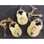 Three various brass padlocks