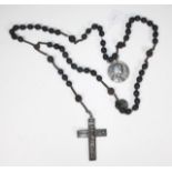 Large vintage silver cross rosary bead necklace