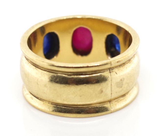 9ct yellow gold ring set with rubies and sapphires - Bild 3 aus 4