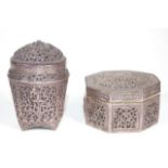 Two Asian silver pierced boxes
