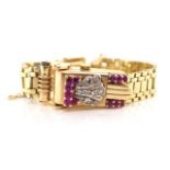 14ct yellow diamond and ruby cocktail watch