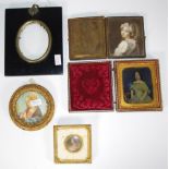 Three vintage framed portrait miniatures,