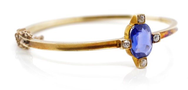 Natural sapphire and diamond set gold bangle - Bild 3 aus 6