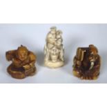 Three antique carved Japanese netsuke figures