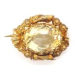 Antique citrine set gold brooch