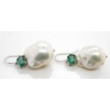 Baroque pearl and emerald earrings