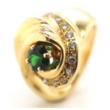 18ct gold, diamond and greenstone ring