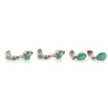 Two pairs of emerald and silver earrings