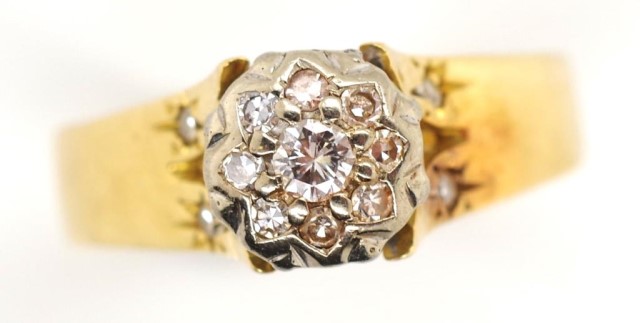 18ct gold, platinum and diamond cluster ring