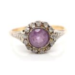 Antique amethyst and diamond set gold ring