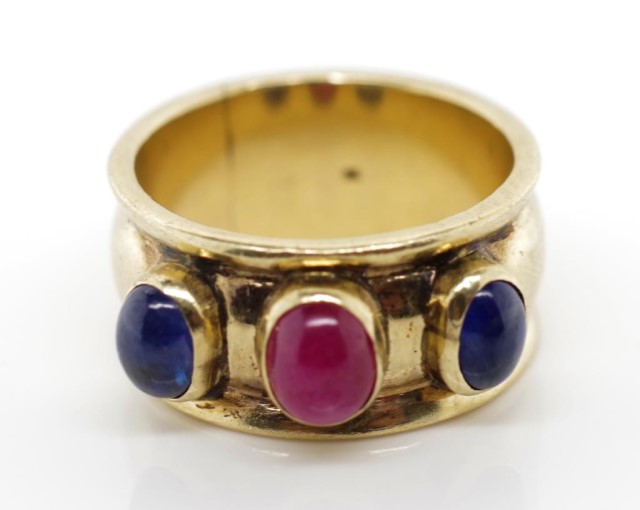 9ct yellow gold ring set with rubies and sapphires - Bild 2 aus 4