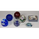 Seven various art glass paperweights