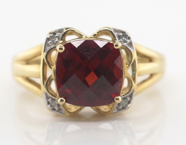 Garnet and diamond set 9ct yellow gold ring - Bild 3 aus 6