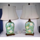 Pair of decorative floral timber electric lamps